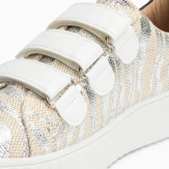 Baskets éclair Lindsey effet toile de jute beige et argent