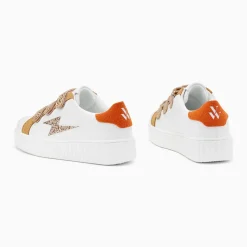 Baskets éclair Louie blanc et bronze à scratchs guépard