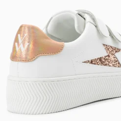 Baskets éclair Lucia blanc et rose gold à scratchs
