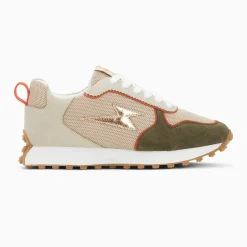 Baskets éclair Lunelle beige et vert kaki à semelle running