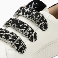 Baskets éclair Lyanna blanc et argent à scratchs léopard noirs