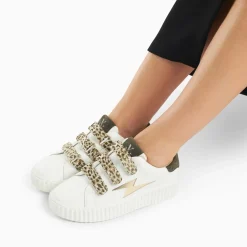 Baskets éclair Lyanna blanc et or à scratchs léopard kaki