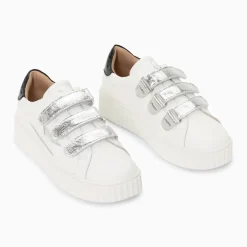 Baskets éclair Marilou blanc et argent à scratchs