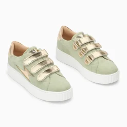 Baskets éclair Marilou vert pâle à scratchs champagne