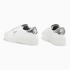 Baskets éclair Milie blanc et zèbre à lacets argent