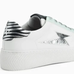 Baskets éclair Milie blanc et zèbre à lacets argent