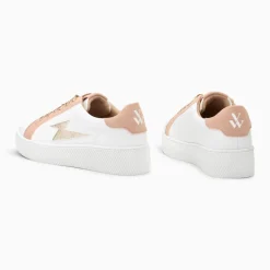 Baskets éclair Milie blanc et rose à lacets or