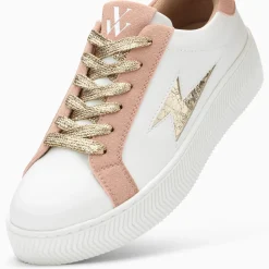 Baskets éclair Milie blanc et rose à lacets or