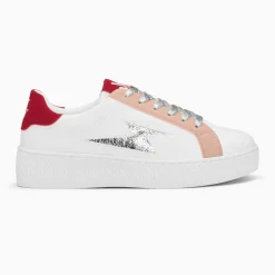 Baskets éclair Milie blanc et rouge à lacets argent