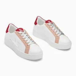 Baskets éclair Milie blanc et rouge à lacets argent
