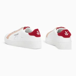 Baskets éclair Milie blanc et rouge à lacets argent
