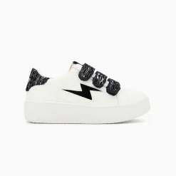 Baskets éclair Mini Ingrid blanc et noir zébré à scratchs