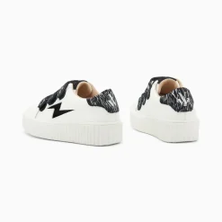 Baskets éclair Mini Ingrid blanc et noir zébré à scratchs