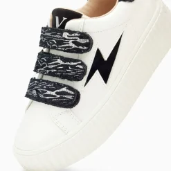 Baskets éclair Mini Ingrid blanc et noir zébré à scratchs