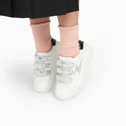 Baskets éclair Mini Marilou blanc et argent à scratchs