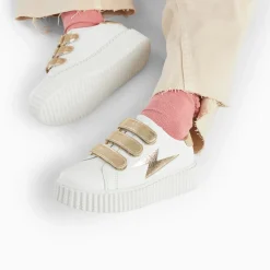 Baskets éclair Mini Marilou blanc et or à scratchs