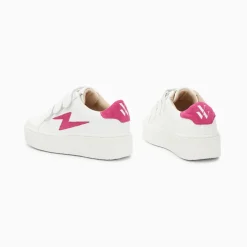 Baskets éclair Mini Vicky blanc et fuchsia à scratchs