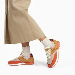 Baskets éclair Nicole beige et orange à semelle running