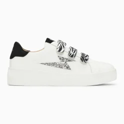 Baskets éclair Noura blanc et argent à scratchs zèbre