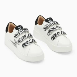 Baskets éclair Noura blanc et argent à scratchs zèbre