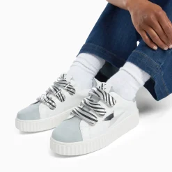 Baskets éclair Opaline blanc et gris à scratchs zèbre
