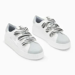 Baskets éclair Opaline blanc et gris à scratchs zèbre