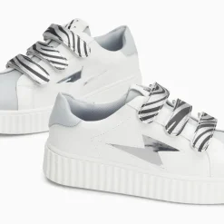 Baskets éclair Opaline blanc et gris à scratchs zèbre