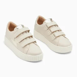 Baskets éclair Pomeline beige et or à scratchs