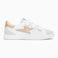 Baskets éclair Sadie blanc et rose gold à scratchs