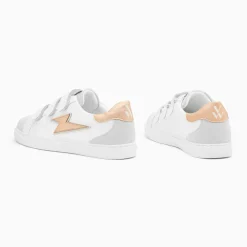 Baskets éclair Sadie blanc et rose gold à scratchs