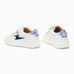 Baskets éclair Salomé blanc et bleu à scratchs argent