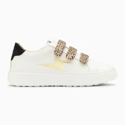 Baskets éclair Salomé blanc et or à scratchs guépard