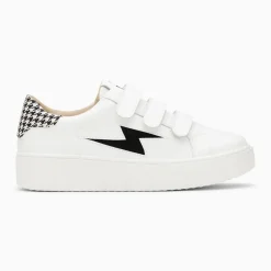 Baskets éclair Sansa blanc et noir pied-de-poule à scratchs