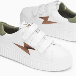 Baskets éclair Sansa blanc et vert kaki à scratchs