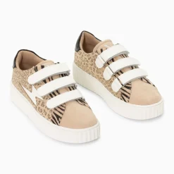 Baskets éclair Scarlett beiges à imprimé léopard
