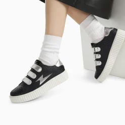 Baskets éclair Sophie guépard noir et argent à scratchs