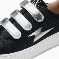 Baskets éclair Sophie guépard noir et argent à scratchs