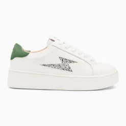 Baskets éclair Tiff argent glitter et vert à lacets