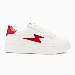 Baskets éclair Tiff blanc et rouge verni à lacets