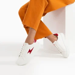 Baskets éclair Tiff blanc et rouge verni à lacets