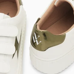 Baskets éclair Willow blanc et kaki effet miroir à scratchs