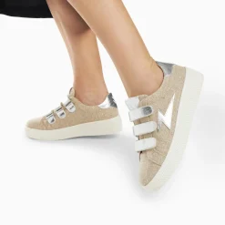 Baskets éclair Wissem beige et argent à scratchs