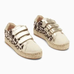 Baskets espadrilles Alyssa léopard et or à scratchs