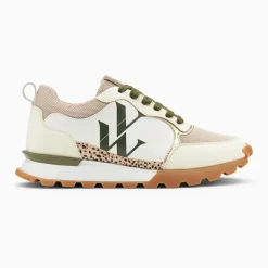 Baskets monogramme Adèle beige et kaki à semelle running
