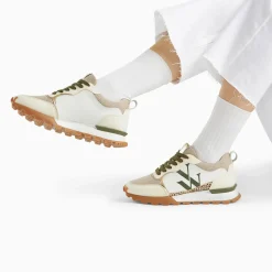 Baskets monogramme Adèle beige et kaki à semelle running