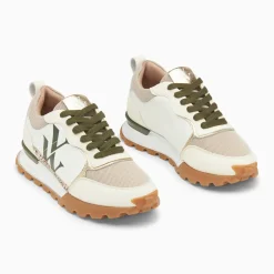 Baskets monogramme Adèle beige et kaki à semelle running