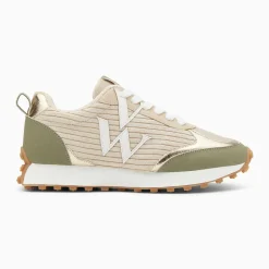 Baskets monogramme Athénaïs beige et kaki à semelle running