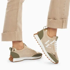 Baskets monogramme Athénaïs beige et kaki à semelle running