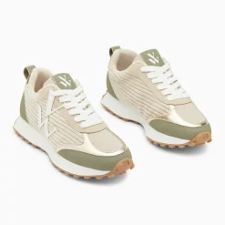 Baskets monogramme Athénaïs beige et kaki à semelle running