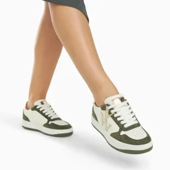 Baskets monogramme Calie blanc et kaki